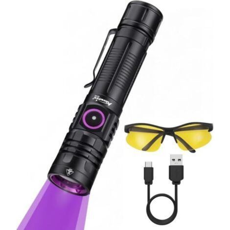 SV143 Lampe Torche UV LED 365nm 10W USB C Rechargeable Lampe Ultraviolet Lumiere Noire Détecteur D'urine pour Resine, Pêche, Scorpion, Minéraux, Ambre avec Lunettes de Protection UV,Batterie (1/5)