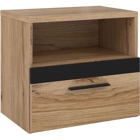 Table de chevet 1 tiroir 1 niche décor bois de chêne et noir - KAMILA (1/5)