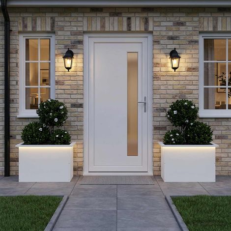vidaXL Jardinera para jardín con luces LED 2 uds. Blanco (1/5)