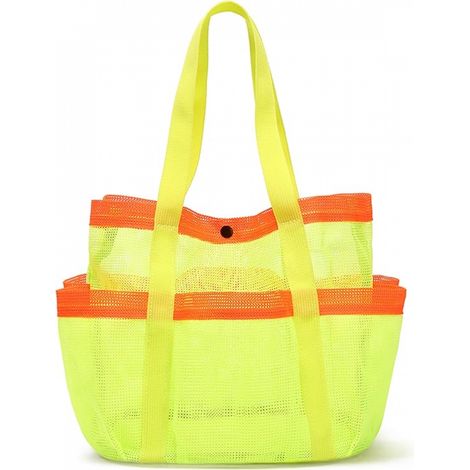 Sac de plage en filet à 6 poches, pliable, imperméable et résistant au sable – Idéal pour la natation, les vacances tropicales, les journées à la piscine, grand espace de rangement indispensable pour (1/5)