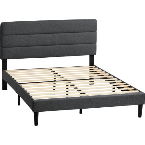 Vandura Double Ottoman Storage Upholstered 144 cm Linen Bed Frame with Headboard, Dark Grey