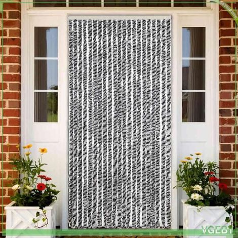 377334 Rideau anti-mouches gris et noir et blanc 90x200 cm chenille (1/5)