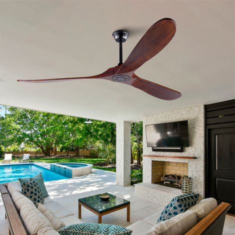 Ventilateur de plafond 183 cm, sans lumière, télécommande, moteur DC silencieux, 6 vitesses, réversible, noir et noyer (1/5)