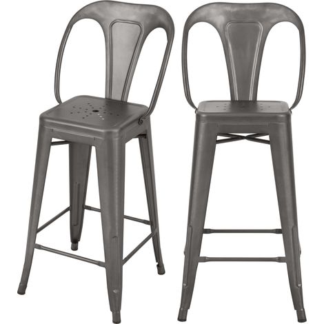 Set de 2 taburetes para isla de cocina en metal gris acero 67 cm - Indus