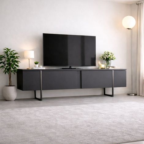 TV-Möbel Anthrazit Luxus 180x50x30 - Silberner Rahmen