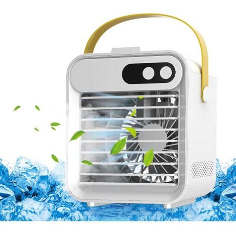 Climatiseur ventilateur 3-en-1 avec support téléphone & miroir - Humidificateur USB 180ml - Poignée portable