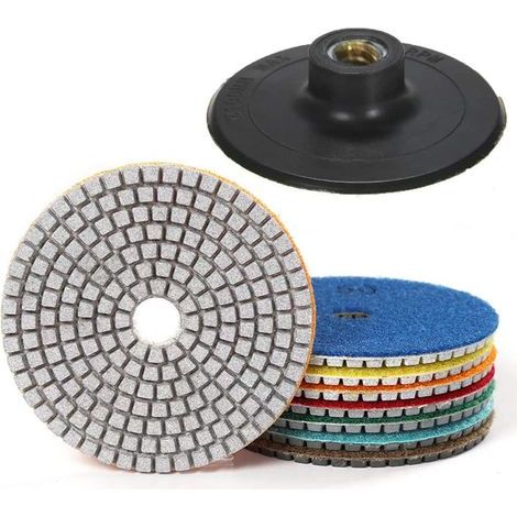 7 Pièces 4 Pouces Polissage Pad Diamant Tampons De Polissage Disque avec Support Pad pour Granit en Béton en Céramique (1/5)