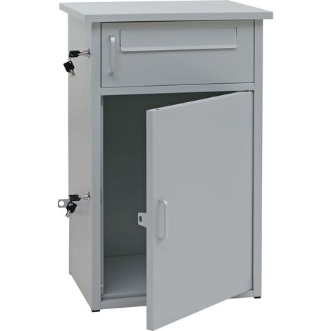 Paketkasten HHG-266, Paketbox Paketfach Paketstation Briefkasten 2 Fächer, Stahl 78x49x38cm hellgrau