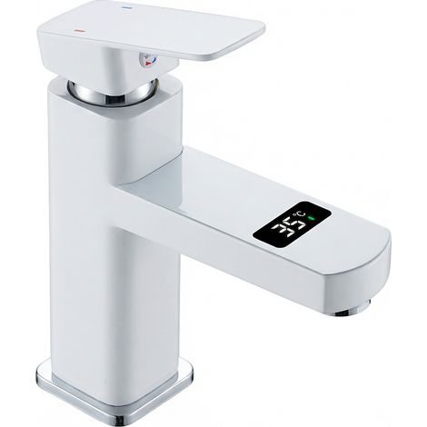 Robinet de salle de bain LED température digital pour lavabo monocommande Blanc (1/5)