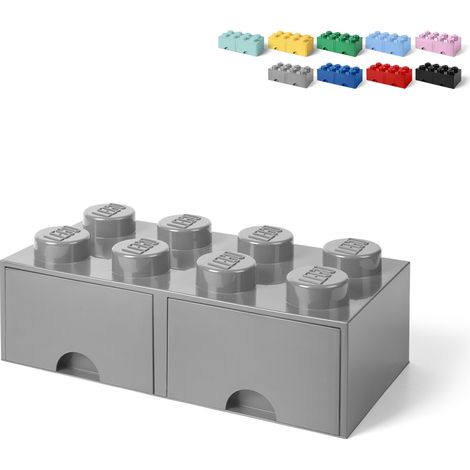 LEGO Aufbewahrungsbox in Ziegelsteinform mit 2 Schubladen 8 Noppen - Grau (1/4)