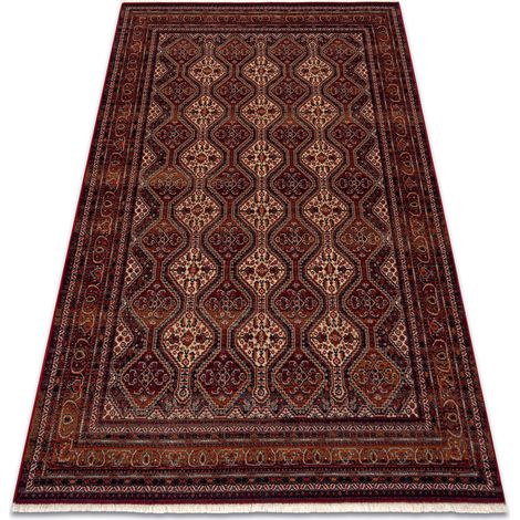 Teppich Wolle KESHAN Franse, Ornament, Rahmen orientalisch 1256/53578 rotwein / beige red 80x145 cm