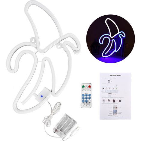 Lampe lumineuse Banane Néon 8 Modes 18 Touches Télécommande Minuterie Décoration Maison Blanc + Bleu (1/5)