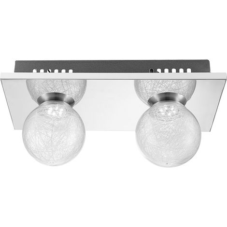 Plafonnier boule de verre lampe boule chrome 2 flammes plafonnier lampe de salon moderne, clair, 2x 3W 238Lm blanc chaud, LxlxH 30x15x12,5 cm