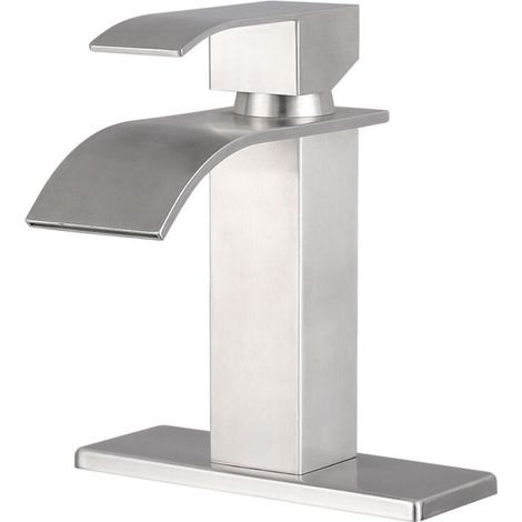 royaluxe -Robinet de salle de bain cascade – Robinet de lavabo de salle de bain en nickel brossé, robinet de lavabo à poignée unique, robinet mitig à montage sur comptoir à 1 ou 3 trous, robinet de la (1/2)
