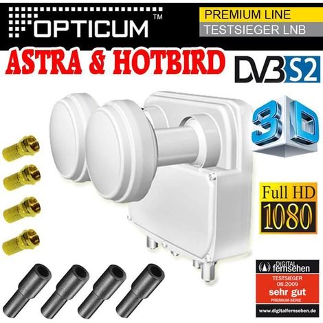 LNB Monoblock Twin - OPTICUM - Monoblock Twin 6° - 0,1 dB - Full HD 3D - 4 sorties Astra/Hotbird