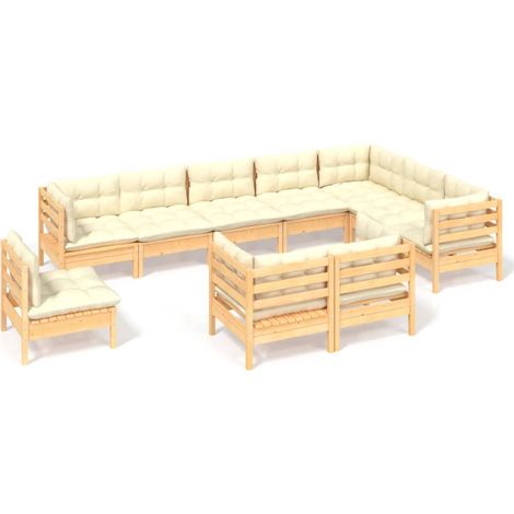Maison Exclusive - 10-tlg. Garten-Lounge-Set mit Creme Kissen Mas (1/5)