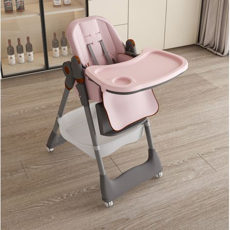 Chaise haute bébé pliable réglable, harnais 5 points, rose HAVRYA