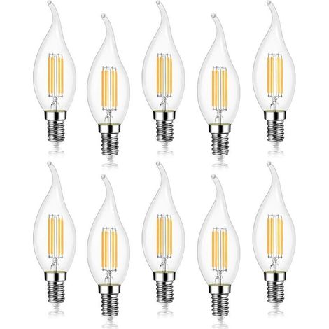 Lot de 10 4W Ampoule de Filament LED E14 470LM Flamme Bougie Blanc froid 6000K, Non-Dimmable, Angle de Faisceau 360° (1/5)