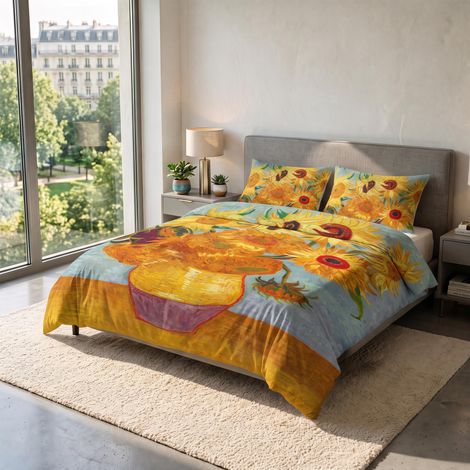 Parure Housse de Couette pour lit 2 Personnes 100% Coton, fabriquée en Italie, 250 × 200 cm avec Double Rabat 50 cm + 2 taies d'oreiller 50 × 80 cm avec Rabat Interne, Impression (1/5)