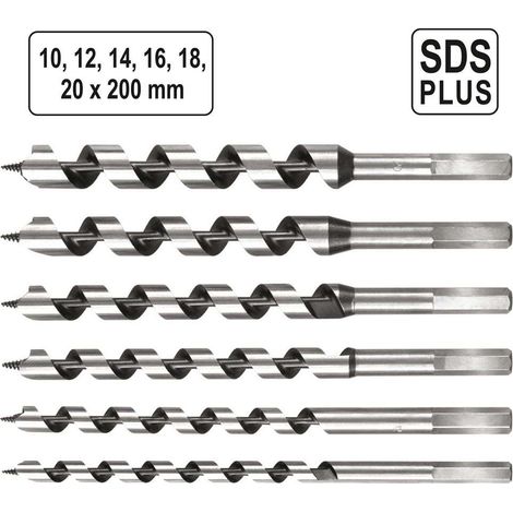 6 Tlg. SDS Plus Holzbohrer Schlangenbohrer 230mm Bohrer Holz 10-20mm Werkzeugstahl Gehärtet (1/3)