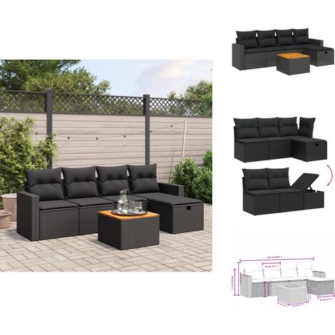 Salon de jardin 6 pcs avec coussins noir résine tressée - Ensemble Salon De Jardin - Mobilier De Jardin - Canapé Extérieur - Chaise Extérieure - Table Basse Jardin (1/4)