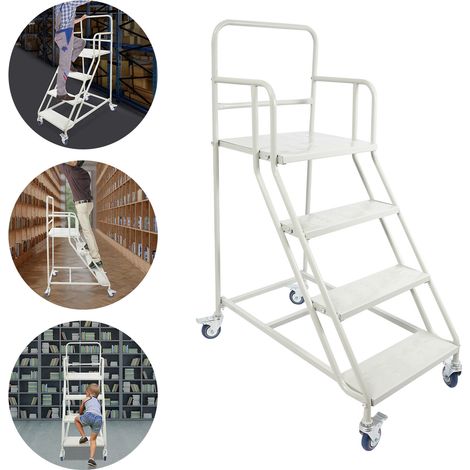 4-stufige Rolltreppe mit Rollen, 4-stufige Industrie- und Lagerleiter, rutschfeste Rollstufen mit Kantenschutz, leicht zu bewegende Rollstufen, Tragkraft 881,85 lb