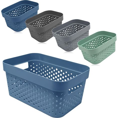 Ensemble Panier Rangement 5 Pièces - Plastique Empilable - Avec Poignées - Pour Tiroir Bureau Salle De Bain - Gris Bleu Vert (1/5)
