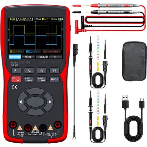 Beyamis Multimètre numérique 3 en 1 – 50MHz, oscilloscope double canal, générateur signaux, portable (1/5)