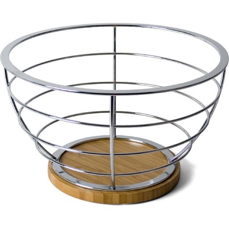 Cestino Portafrutta Centrotavola Metallo e Pino Porta Frutta Rotondo 26 x 15 cm
