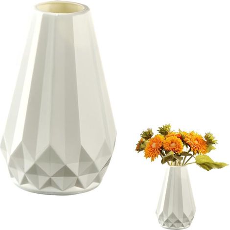 Decorative unbreakable plastic vase for flowers, modern flower vase for living room, office, wedding decoration (white)