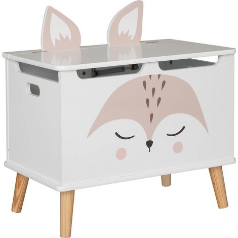 Coffre enfant Renard - Bois et pin - Blanc - 53 x 54 - 5 cm (1/5)