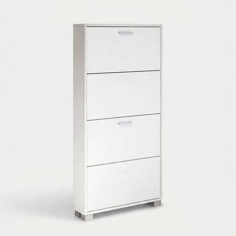 Zapatero ahorraespacio de 4 puertas abatibles Quadrante - Blanco - Blanco brillante