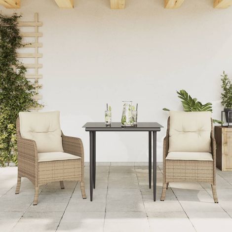vidaXL 3 Piece Garden Dining Set with Cushions Beige Poly Rattan (1/5)