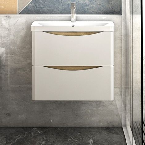 Badmöbel Set 60 cm Unterschrank Geräuschlos Eiche Weiß Unterschrank mit Waschtisch (1/5)