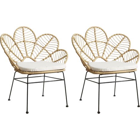The Home Deco Factory – Lot de 2 fauteuils de jardin confortables – Structure en métal – Assise en textilène – Beige et noir – Pour extérieur moderne