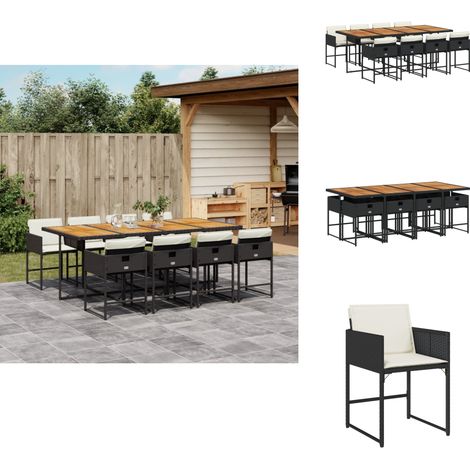 9-tlg. Garten-Essgruppe mit Kissen Schwarz Poly Rattan - Gartentisch - Esstisch - Gartenmöbel Set - Outdoor Möbel - Terrassenmöbel (1/5)