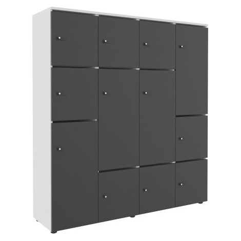 Casier flexycaz 16 cases blanc 4 x 4 cases l 160 x p 42 x h 173,5 + pass - 8 portes individuelles + 4 doubles - Carbone - Maxiburo (1/2)