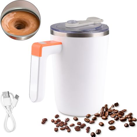 Tasse à café chauffante et mélangeuse automatique, Acier Inoxydable 304, 300 ml, Blanche, Rechargeable USB-C, Silencieuse (1/5)
