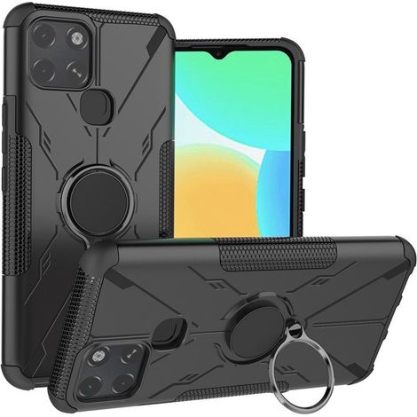 Custodia per Infinix Smart 6, robusta, antiurto, con anello di supporto, nera. (1/4)