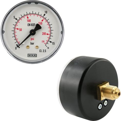 Manomètre horizontal 40mm - 1 pièce - Plastique et laiton - Mesure air et vide 0-10 bar - Pour compresseurs industriels - Noir avec double échelle (1/5)