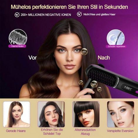 Brosse lissante sans fil, mini brosse lissante, 3 réglages de température (160–200 °C), écran LCD, autonomie de 30 min, Étiquette (1/5)