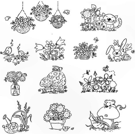 Blumen-Tierstempel mit Hase, Vögeln und Pilzen – Bastelstanzer für DIY-Karten, Scrapbooking-Alben, kreative Dekoration und Geschenkartikel (1/5)