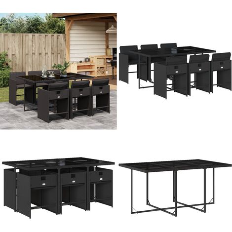 7-tlg. Garten-Essgruppe mit Kissen Schwarz Poly Rattan - Gartentisch - Esstisch - Gartenmöbel Set - Outdoor Möbel - Terrassenmöbel - Home & Living (1/5)
