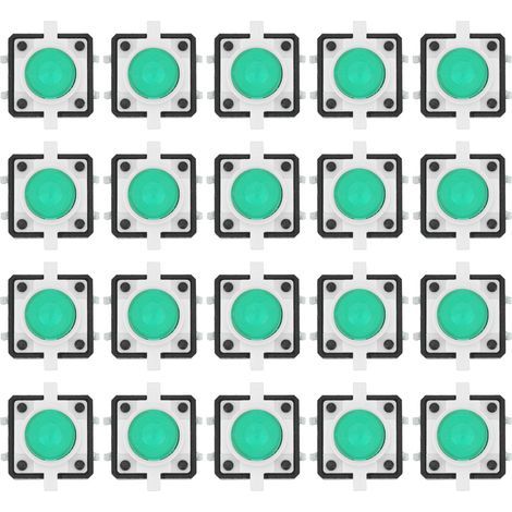 20 pièces 12x12x7.3mm Tactile bouton poussoir interrupteur LED interrupteur momentané vert (1/5)