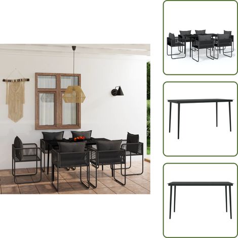 Arredamento da esterno - vidaXL Set da Pranzo da Giardino 7 pz Nero - Tavolo in vetro