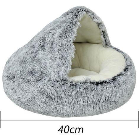 Cuccia per gatti rotonda e soffice, morbida grotta in peluche con cappuccio (1/3)