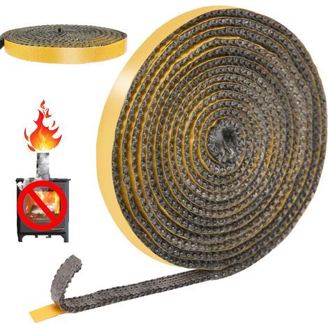 m selbstklebende Kamineinsatzdichtung, Glasfaserdichtungen, Türdichtung für Holzöfen, Kamine, Holzbackofentüren, hitzebeständig bis 600 Grad Celsius (3 mm x 15 mm x 4 m) (1/5)