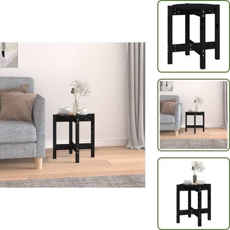 Table basse Noir Ø 42,5x45 cm Bois massif de pin - Table Basse - Meuble Salon - Table D'appoint - Table Ronde - Bois Massif (1/5)