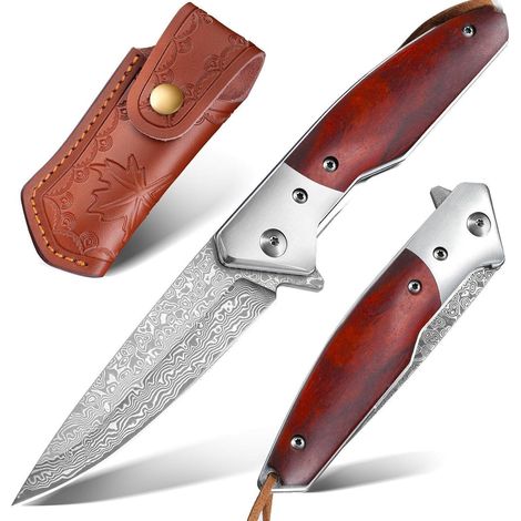 Dragon Creek Damast Taschenmesser EDC Klappmesser Holzgriff Outdoor Survival (1/5)