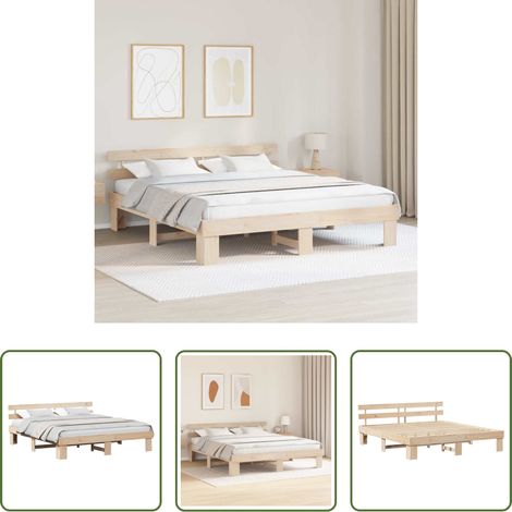 vidaXL Bettgestell 200 cm - Bettrahmen mit Kopfteil Natur 200 x 200 cm Massives Kiefernholz (1/5)